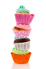 Stacked colorful cupcakes