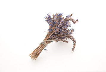 Bunch of dried lavender on white