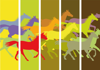Original vector background with running horses