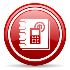 phonebook red glossy icon on white background