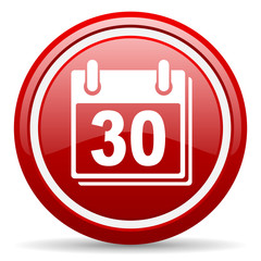 calendar red glossy icon on white background