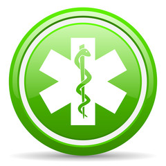 caduceus green glossy icon on white background