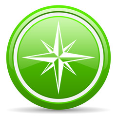 Fototapeta premium compass green glossy icon on white background