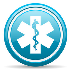caduceus blue glossy icon on white background