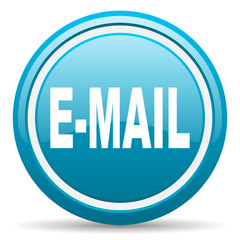 mail blue glossy icon on white background