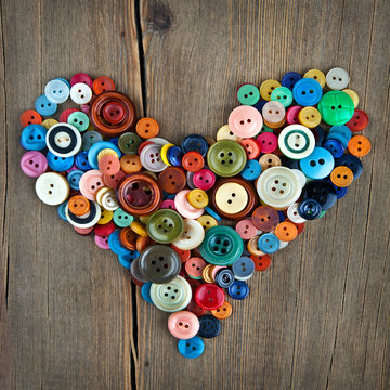 Colorful Buttons Heart On Wooden Background