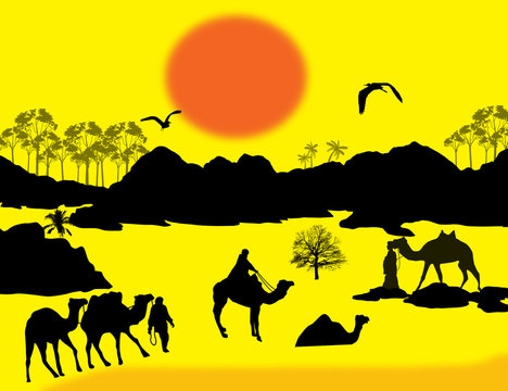 Camels caravan in Sahara