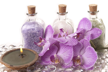 Obraz na płótnie Canvas Salt, candle and orchid