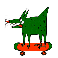 strange green dog on the skateboard