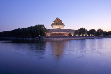 the turret of the forbidden city at dusk in beijing,China