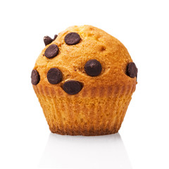 Chocolate chip muffin isolated on white background