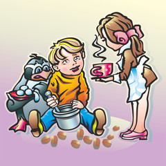 пингвин мальчик девочка кофе мороженое