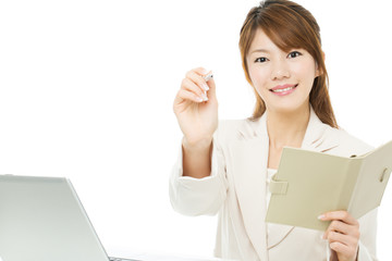 Beautiful asian businesswoman isolated on white background