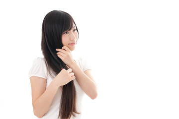 Fototapeta premium attractive asian woman on white background