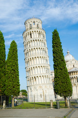 Famous leaning tower of Pisa during summer day