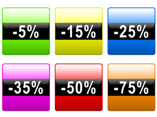 Boutons carré réductions différents pourcentages