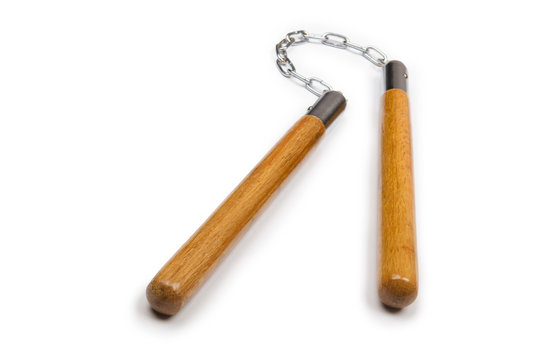 Martial arts nunchaku weapon isolated on white