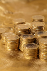 coins on the gold background