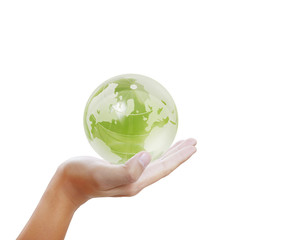 glowing earth globe in his hands