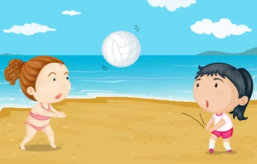 Raamstickers Twee meisjes die volleyballen © GraphicsRF