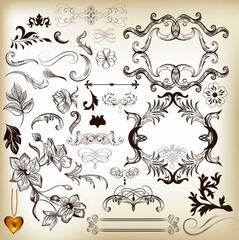 Hand drawn calligraphic design elements and page decorations