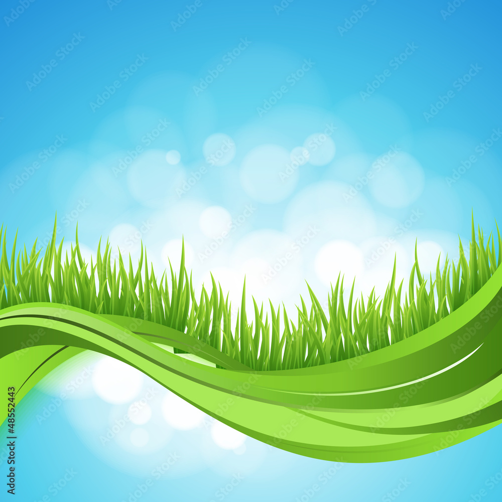 Poster nature ackground. abstract backdrop with green grass wave. bokeh