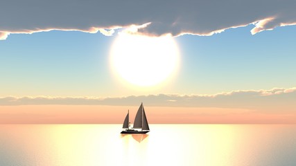 Sailboat cloudy sunset