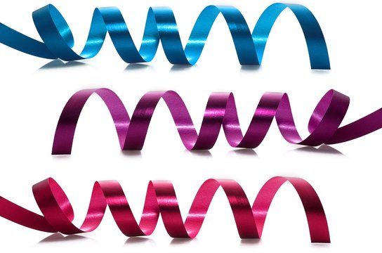 Red ,purple and blue ribbons on white background.