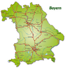 Landkarte von Bayern mit Autobahnnetz