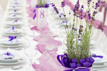 wedding or another event party table set with flower decoration