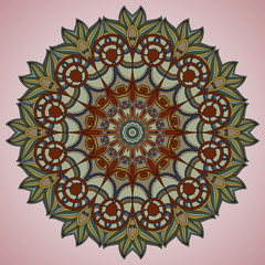 Abstract lace circle on pink background. Ornamental flower