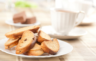 Rusk with raisin on a plate