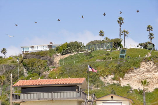 Pelicans in Flight at Malibu Beach, California