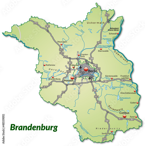 "Landkarte von Brandenburg mit Verkehrsnetz" Stockfotos und lizenzfreie