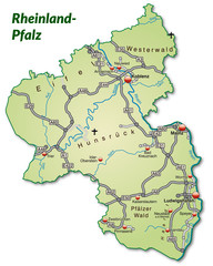 Landkarte von Rheinland-Pfalz mit Verkehrsnetz