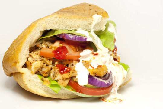 Kebab sandwich on white background