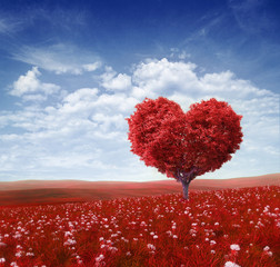 Naklejka na ściany i meble Drzewo w kształcie serca, tło Walentynki,