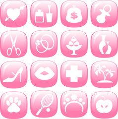 Set of icons women interests glossy pink buttons
