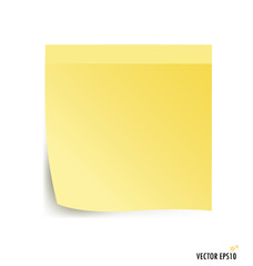 Yellow stick note isolated on white background, vector illustrat