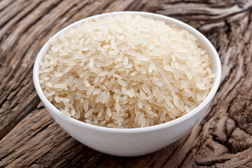 Uncooked rice in a bowl