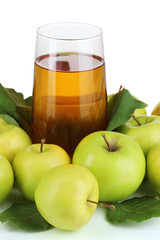 Useful apple juice with apples around isolated on white