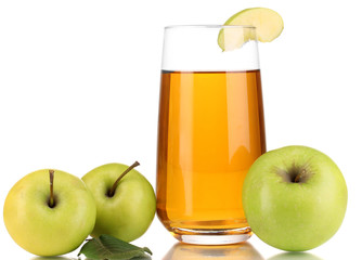 Useful apple juice with apples around isolated on white