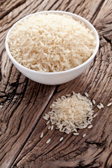 Uncooked rice in a bowl