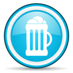 beer blue glossy icon on white background