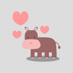 Cute hippopotamus in love romantic illustration