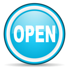 open blue glossy icon on white background
