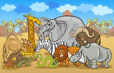 Abwaschbare Fototapete Zoo afrikanische Safari wilde Tiere Cartoon-Illustration