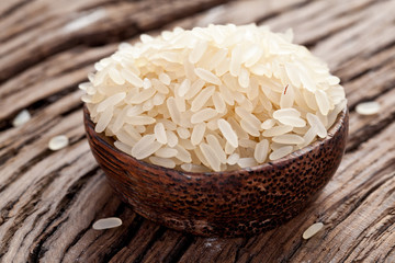 Uncooked rice in a bowl