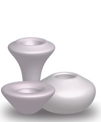 three white vases on white background