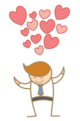 cartoon character of man with hearts